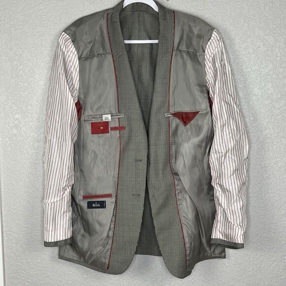 Peerless TailoRED Sport Coat 42L Gray White Plaid Unstructured Reda Wool - Picture 5 of 10